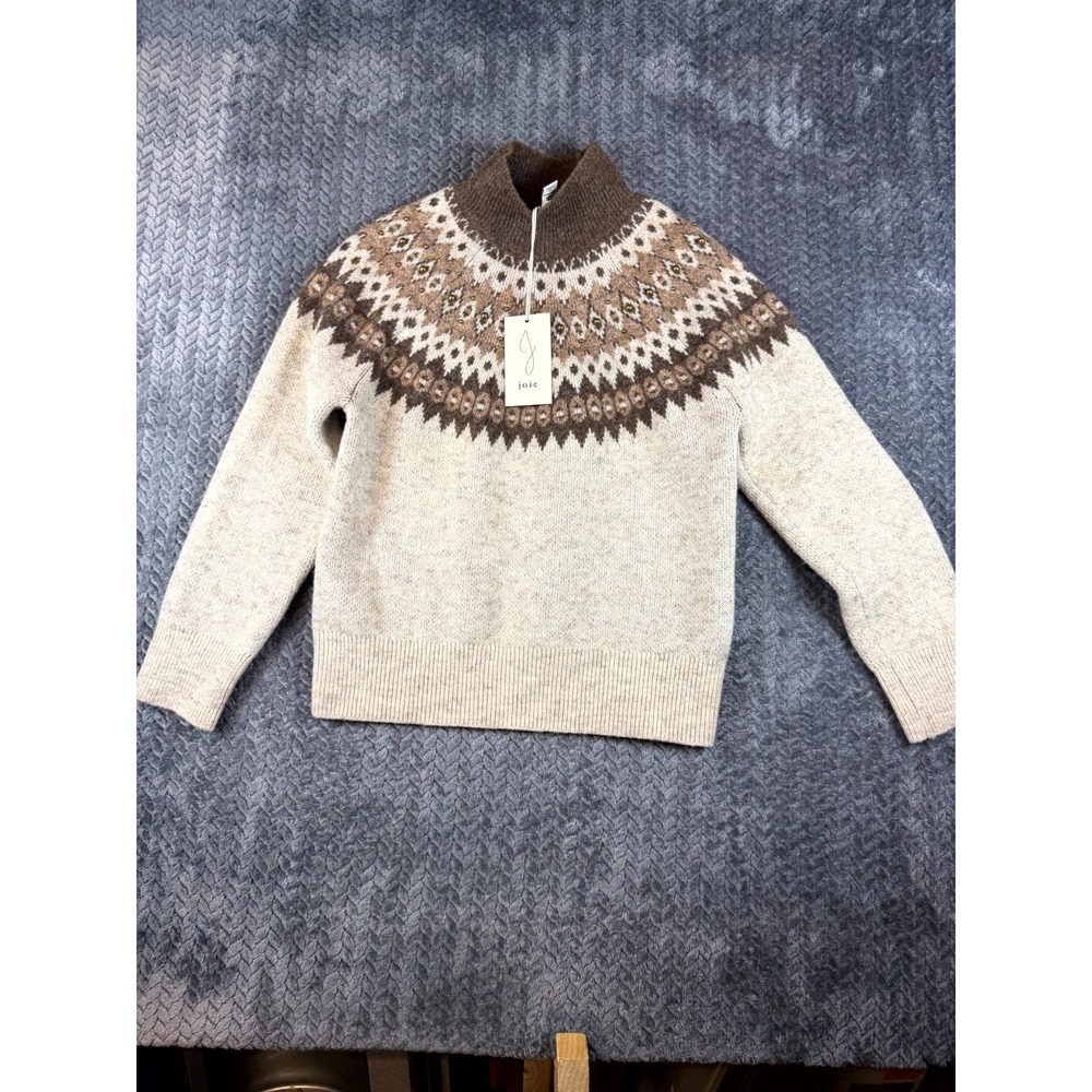 Joie Sweater Womens XS Beige Fair Isle Knitted Mock Neck Pullover 4940